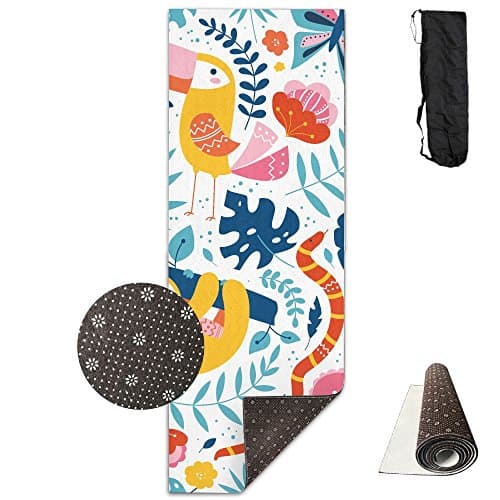 Unisex Tropical Pattern Toucan Sloth Snake Butterfly Unique Pattern Print Yoga Mats With Carrying Bag