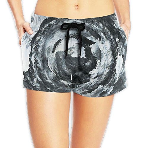 Dafajdghd Women's White Cloud Marble Pattern Unique Surfer's Shorts With Pockets L