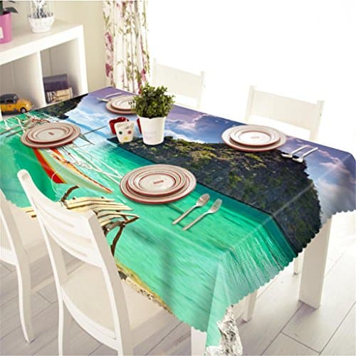 GFYWZ Tablecloth 3D Visual space Beautiful sea view Polyester Digital printing Dust-proof Tasteless Kitchen Decoration Rectangular Table Cover Various Sizes , d