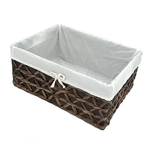 Basket of Rectangular Woven Seagrass Storage Bin with Handle,Kingwillow. (Wood&amp;water hyacinth, Large)