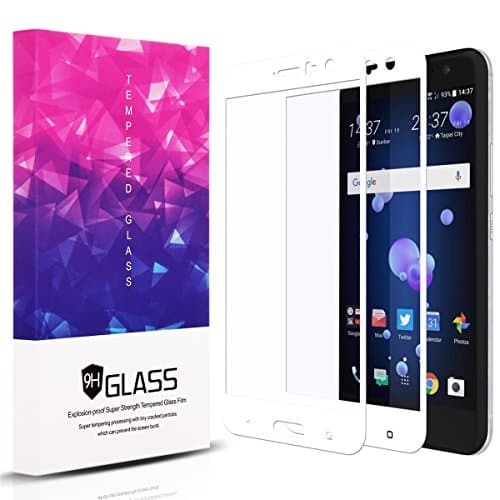 HTC U11 Screen Protector,[2 Packs] 2.5D Full Coverage 9H Hardness Tempered Glass Screen Protector Film for HTC U11-White