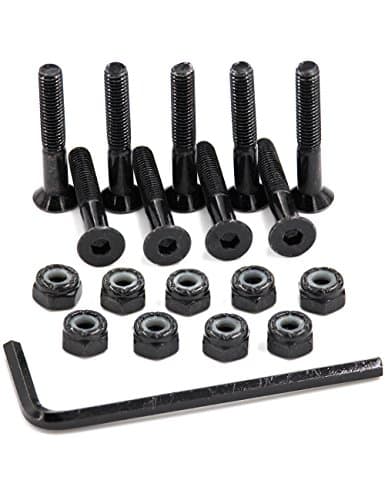 Skateboard Hardware 9PCS Deck Mounting Screws Nuts Hex Key Outfits Color Fasteners Set (Black, 1.25)