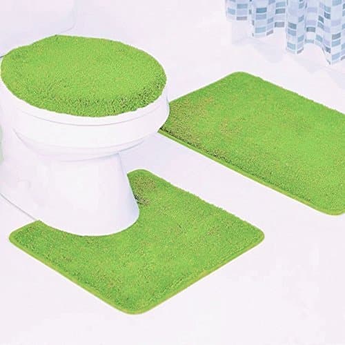 Elegant Home Goods Solid Color 3 Piece Bathroom Rug Set Bath Rug, Contour Mat, Lid Cover Non-Slip with Rubber Backing Solid Color New #6 (Lime Green)