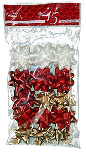 Paper Images Medium Elegant Self-Stick Bow 15 Pack (Red/White/Gold, Mini)