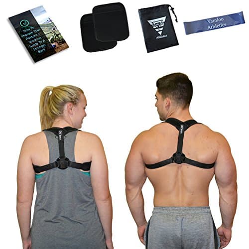 Posture Corrector For Women &amp; Men | Effective + Comfortable Adjustable Brace For All Back Correction | Relieves Back Pain | Includes Resistance Stretching Band, eBook, Travel Case + Shoulder Pads