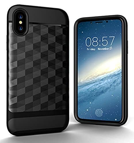 iPhone X Case, Case Rose [Grid Series] Slim Dual Layer Protective Textured Grip Corner Cushion Design for Apple iPhone X (2017) (Black)