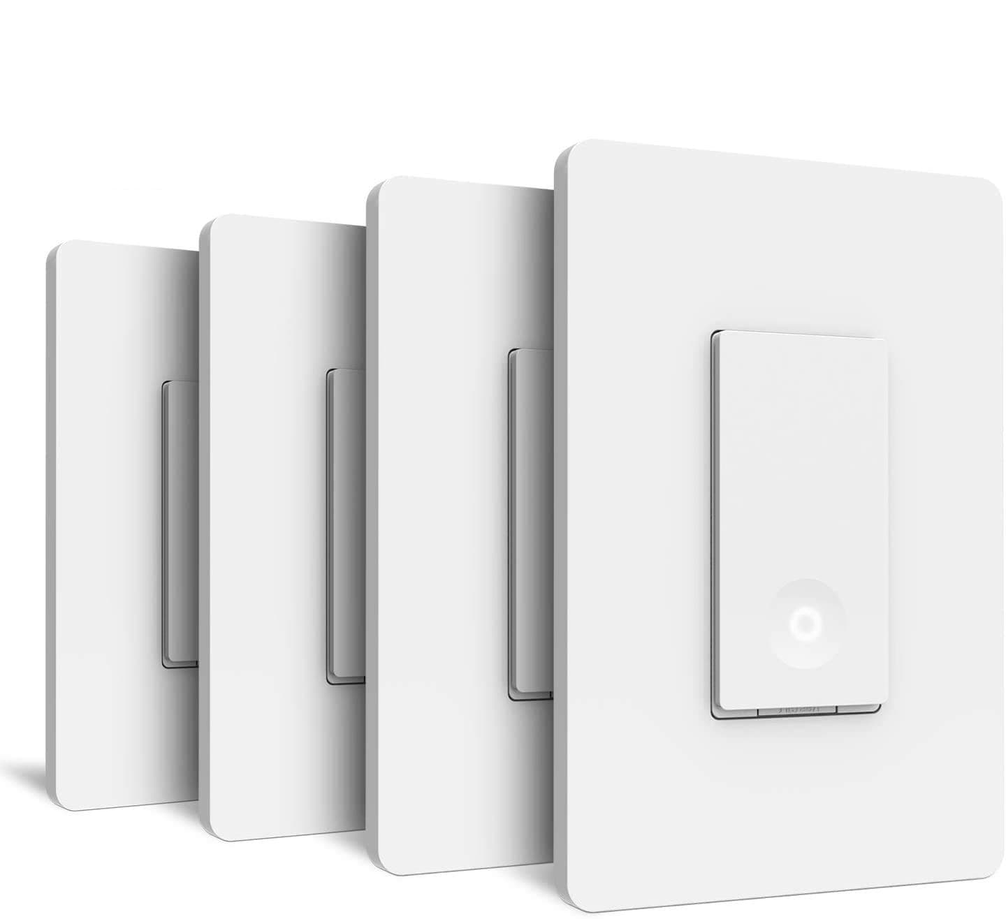 Smart Light Switch, Laghten Wi-Fi Light Switch, Works with Alexa, Google Assistant and IFTTT, Single-Pole, Schedule, Remote Control, Neutral Wire Required, Easy Installation, No Hub Required - 4Packs