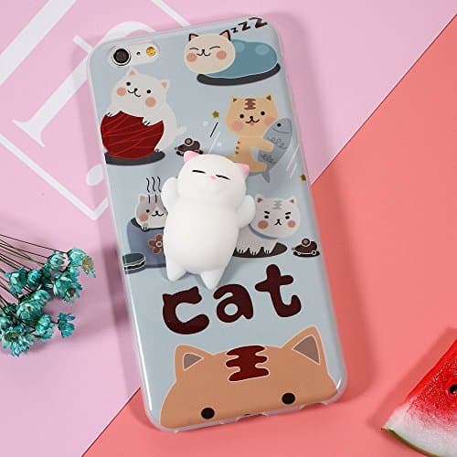 Squishy Phone Case for iPhone 6 / 6s TPU Bumper Squishy Cat Cell Phone Case Kawaii Squishies Premium Super Soft Silicone with Microfiber Cloth For Cleaning (Lazy Cat)