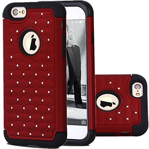 iPhone6 case iPhone 6s Cases, iPhone 6 6s Bling Case LENBOKEN(TM) Studded Rhinestone Crystal Dual Hybrid Protection Cover for Women Fashion Phone shell (Red)