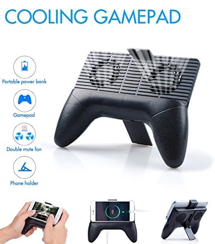 Mscrosmi Phone Radiator, 4 in 1 Multi-function gamepad, Phone Stand Holder, cooling fans, built in 2000mA Emergency Power. For Iphone Android and More Smartphone (Black)