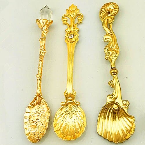 SQL Stereo gemstone creative tableware pattern retro coffee spoons spoons set 3pcs , gold
