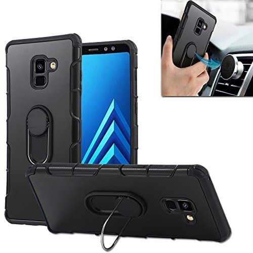 Galaxy A8 Plus Case, Galaxy A7 2018 Case, Car Mount Ring Kickstand Case Dual Layer PC TPU Cover 360 Degree Rotating Rugged Amor Case for Galaxy A8 Plus A7 2018 (Black)