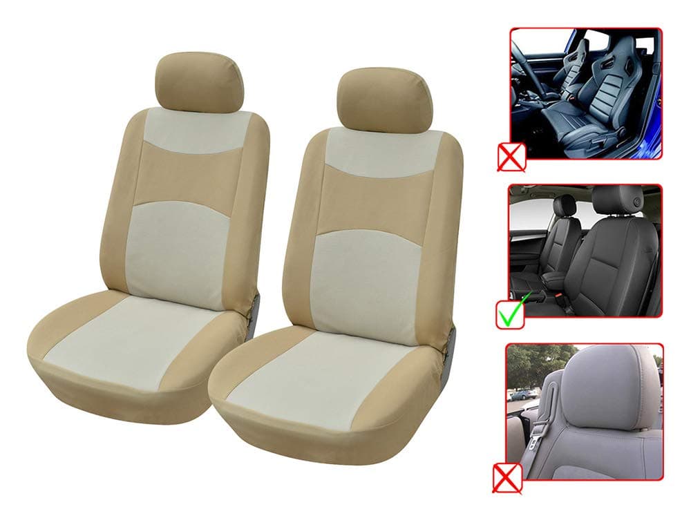 Car Sear Covers 2 Front Polyester Fabric Semi-Custom for Chevrolet Aveo, Cruze, Impala, Spark, Sonic Volt SH-8160 Tan