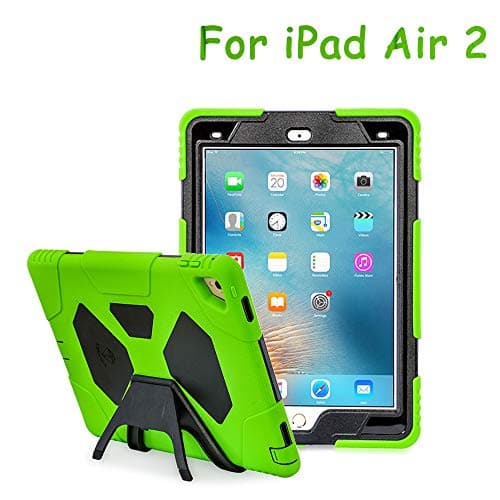 iPad Air 2 Case Full-Body Rugged Silicone Protective Case with Shockproof Drop Proof Protection Cover Case for iPad Air 2 (Green Black)