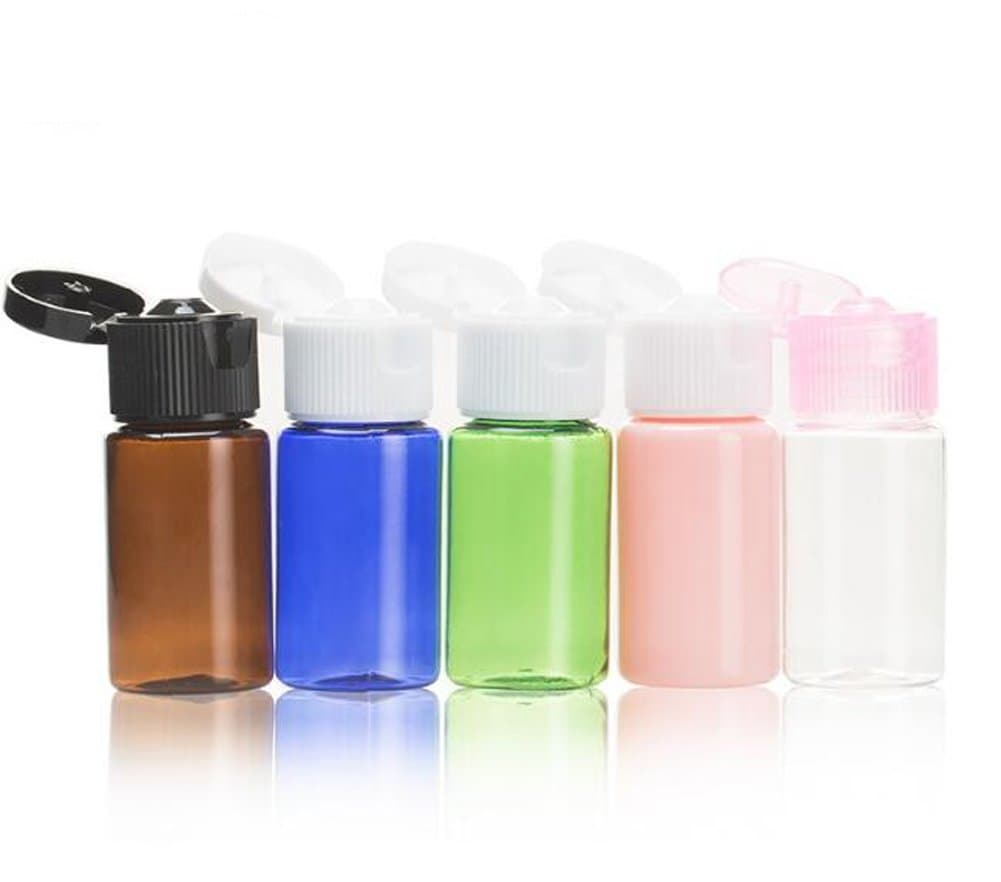 30ml Pack of 10 Empty Portable Refillable Plastic Sample Bottle Vial Travel Packaging Bottle Container Vial with Flip Cap For Essential Oil(Flip Lid Color Random) (Brown)