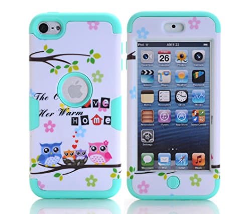 iPod touch 6th generation case, Awinning Inner silicone + PC durable Heavy Duty High Impact Armor Protective Cover Case for iPod touch 5 6th Generation - Mint owl family