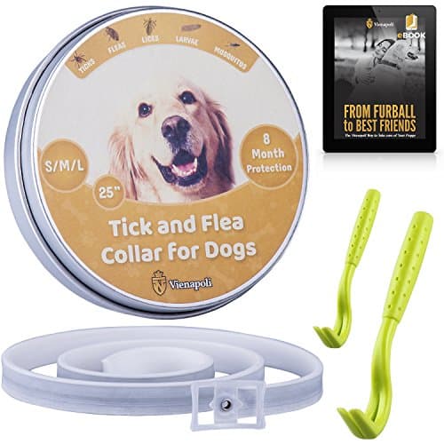 Adjustable Flea and Tick Collar by Vienapoli for Small, Medium and Large Dogs + Tick Remover (2-Pack) + eBook on Dog Necessities