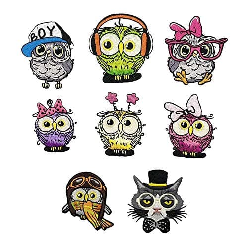8pcs Embroidered owl Patch Sew On/Iron On Patch Applique Clothes Dress Plant Hat Jeans Sewing Flowers Applique DIY Accessory (8pcs owl)