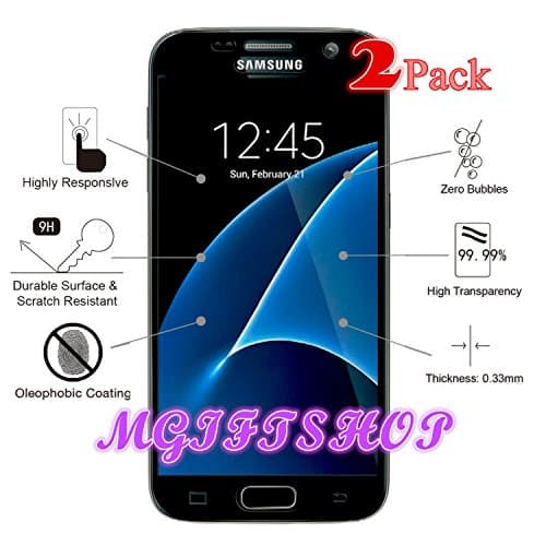 [2-Pack] Galaxy S7 Screen Protector Glass (Full Screen Coverage), MGIFTSHOP Bubble Free Samsung Galaxy S7 Tempered Glass Screen Protector (Black 2-Pack)