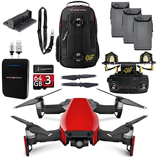 DJI Mavic Air Flame Red MaXX Mod Long Range Kit w/ Backpack, Remote, 3 Batteries, 64GB MicroSD, Battery Bank, &amp; Landing Pad