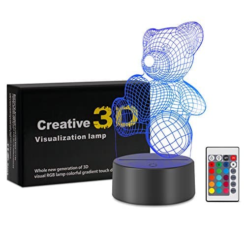 Night Light 3D Teddy Bear 3D Lamp Optical Illusion Night Light Animals 7 Colors Change LED Touch Table Desk Lamps with Remote