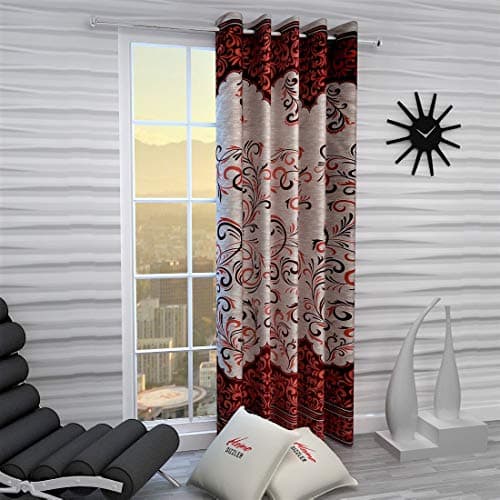 Home Sizzler Polyester Blend Window Curtain - (Maroon, 5 ft)