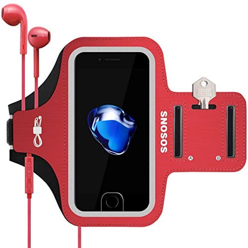 iPhone 8 Plus /iPhone 7 Plus Armband,SOSONS Water Resistant Sports Gym Armband Case for iphone 8/7/6s /6 Plus.Fingerprint Touch Supported and Fits Smartphones with Slim Case,with Card Pockets-Red