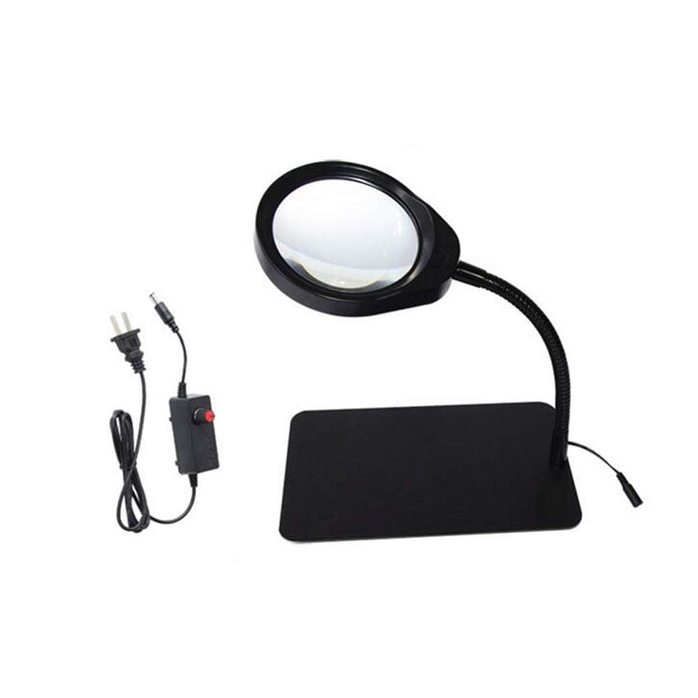 Desktop Magnifier with 48 LED Lights, 5 Inch Reading Light, Dimmable, 10X Magnification, Magnifying Glass, Hands Free, 220V, for Reading, Hobbies, Crafts(Black)