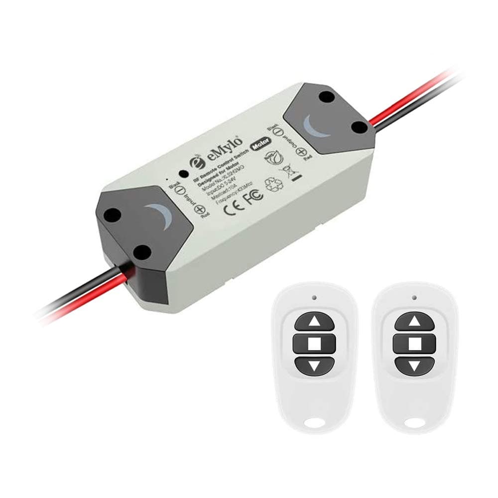 eMylo DC 12V 2CH Wireless RF Relay Motor Controller Switch Remote Control Switch 5V-24V 433Mhz Support Rolling Doors,Electric Curtains Door Locks,Water Pump,Control Motor Forward/Reverse 2pcs