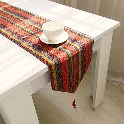 SAEKLL-Ethnic creative table runner, table runner with tassels 30180CM,Red stripe