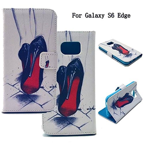Galaxy S6 Edge Case, Newshine [Stand Feature] Wallet Case [Slim Fit] Premium PU Leather Card Slots Flip Case Cover [Wallet Function] with Stand ID &amp; Credit Card Pockets Fit for Samsung Galaxy S6 Edge (Sexy High Heels)