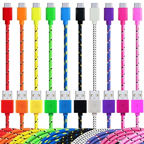 USB C Cable [10 PACK], FANCER Bundle of 10 3FT Type C Nylon Braided Colors Colorful Data Charging Charger Cord Cable for Samsung Galaxy S8, Google Pixel, LG G6, Nexus 6P, Nintendo Switch, Macbook