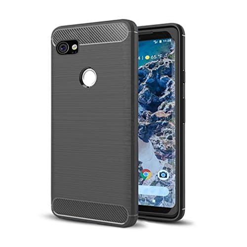 Google Pixel 2 XL Case, Rugged Armor Carbon Fiber Google Pixel 2 XL Case with Shock Resistant Brushed Texture Soft TPU Anti-fingerprint Flexible Full-body Protective Cover for Pixel 2 XL (Black