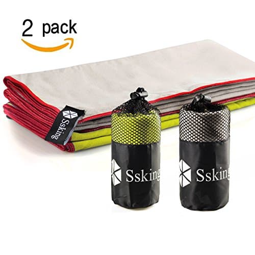 Quick Drying Microfiber Compact Sport Towel. 40"x20" For Exercise, Gym, Sport, Yoga, Travel, Camping, Hiking (2 packs) (Yellow&amp;Gray)
