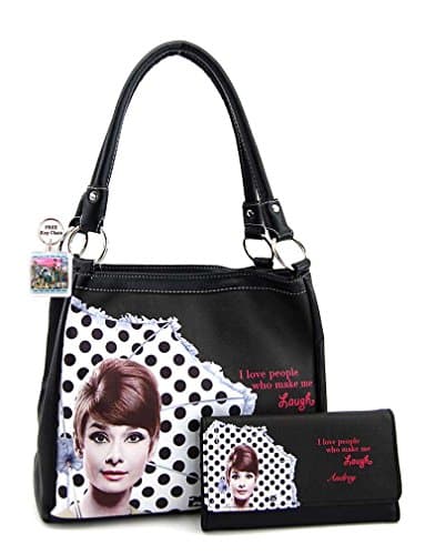 Audrey Hepburn Medium Purse Wallet Set, Plus Keychain (Black)