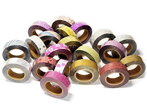 up - 20 Rolls Glitter Washi Tape. Value Bundle Set with 10 Rolls of Sparkling Color and 10 Rolls of Assorted Patterns Decorative Masking Washi Tapes.
