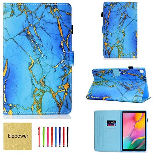 Elepower Folio Case for Galaxy Tab A 10.1 2019, Slim Fit Multi-Angle Stand PU Leather Pattern Cover with Magnetic Closure/Card Slots for Samsung Galaxy Tab A 10.1 Inch SM-T510/T515, Gold Marble