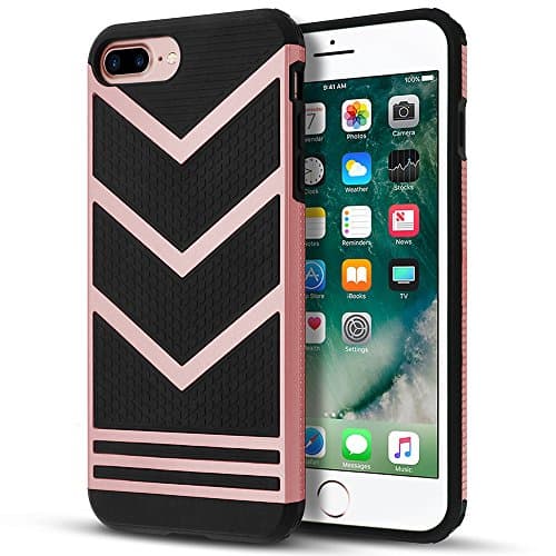 iPhone 7 Plus Case, iPhone 8 Plus Case, LOEV Non-slip Slim Fit [Stylish Design] [Double Protection] Anti-scratch Soft Rubber Bumper Protective Cover for Apple iPhone 7/8 Plus 5.5" - Rose Gold Chevron