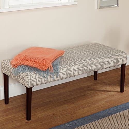 Modern Off White and Denim/greyish Blue Pattern Fabric Upholstered Bench Accent Bench Ottoman Seating Footrest Includes ModHaus Living (TM) Pen