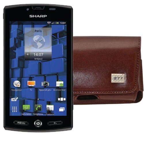 Original MTT Horizontal Leather Mobile Phone Case for Sharp Aquos SH80 °F Case With Belt Loop * Genuine Leather Brown