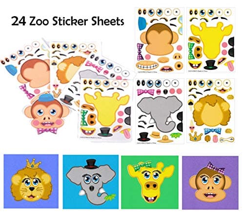 Make A Sticker Sheets (4.5 x 6.5 inches) - Great for Kid's Stocking Stuffers, Easter Basket Stuffers, Party Favors,Travel Activities for Kids (24 Sticker Sheets, Make-A-Zoo Animal)