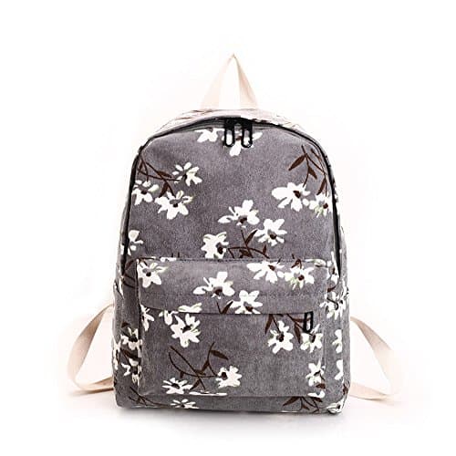 New Version Daisy Flannel Floral Printing Light Weight School Backpack For Girls (grey)