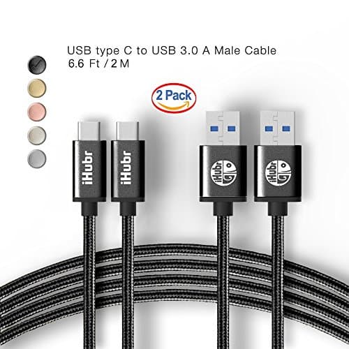 iHubr, SPECIAL SET – 2 PACK – 6.6 Ft (2M) Length, USB C Cable to USB 3.0, Nylon Braided Cable, Metal Housing, for New Macbook, Samsung Galaxy S8/S8+, Nexus 6P/5X and Other Type-C Devices