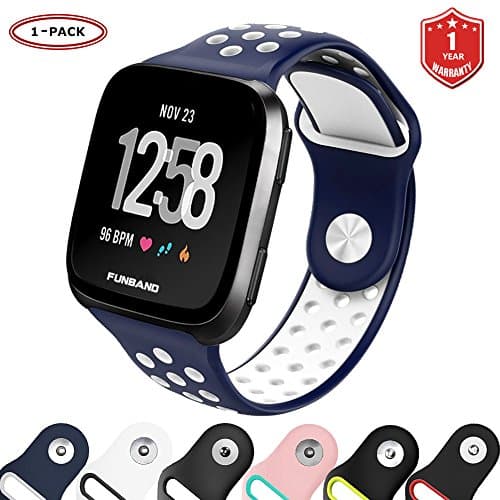 FunBand for Fitbit Versa Strap Bands, Easy Adjust Breathable with Ventilation Holes Soft Silicone Sport Replacement Accessory Bracelet Straps for Fitbit Versa Fitness Activity Wristband