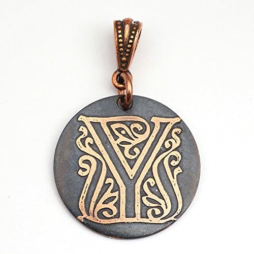 Copper letter Y pendant, round flat initial monogram etching, 25mm