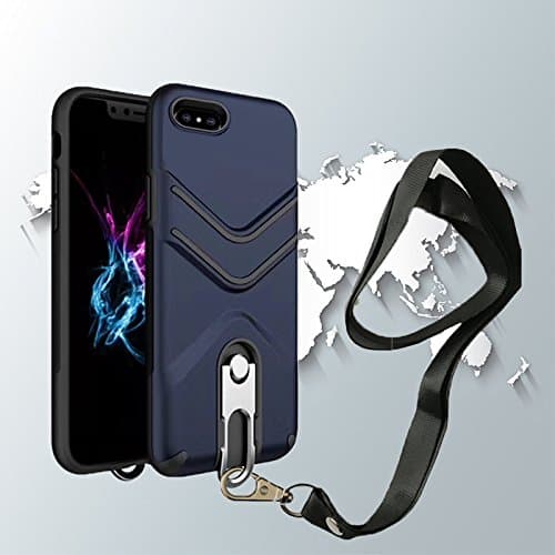 iPhone 8 Plus Case, iPhone 7 Plus Case, Suordii Lanyard Strap Case Dual Layer Hybrid Protective Case with Metal Kickstand for Apple iPhone 7/8 5.5 inch Hybrid Hard Back Cover (dark blue)