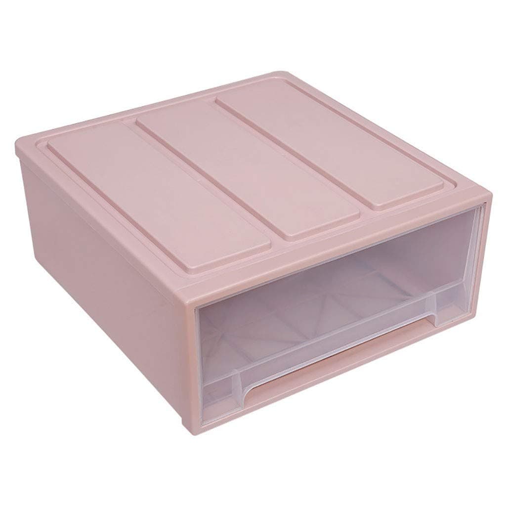 Kingko ® Storage Container Drawer Plastic Muji Style Minimalist Stackable Small Plastic Drawer Insert, Works Well as Accessories Organiser, Clear (Pink)
