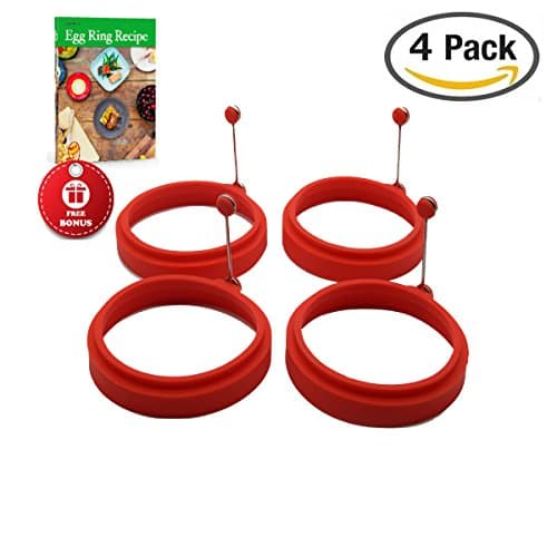 Piatelli Kitchen Silicone BPA-free Non-tick Egg Ring with Guide - Red