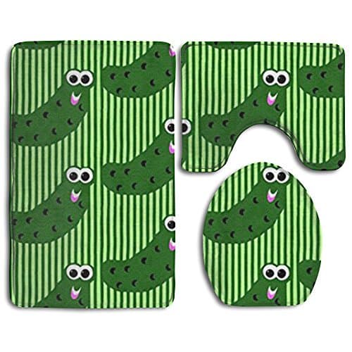 Pickles Say Hey 3-Piece Soft Bath Rug Set Includes Bathroom Mat Contour Rug Lid Toilet Cover Home Decorative Doormat