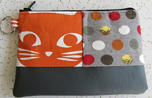 Wallet - Mod Cat with Charley Harper Fabric Key Ring Wallet in Gray Vegan Leather